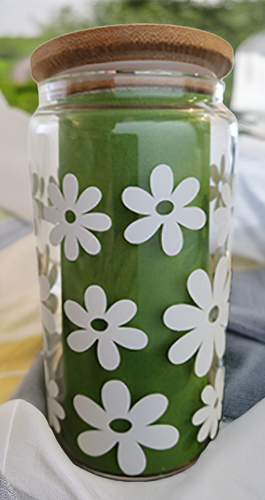 Daisy Glass Can with bamboo lid